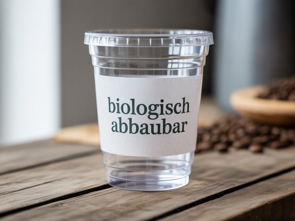 Becher mit der Aufschrift "biologisch abbaubar"